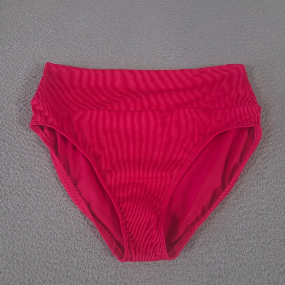 Lands'‎ End Swim Bottom Womens XL Red Tugless Ribbed High Waisted Bikini Beach